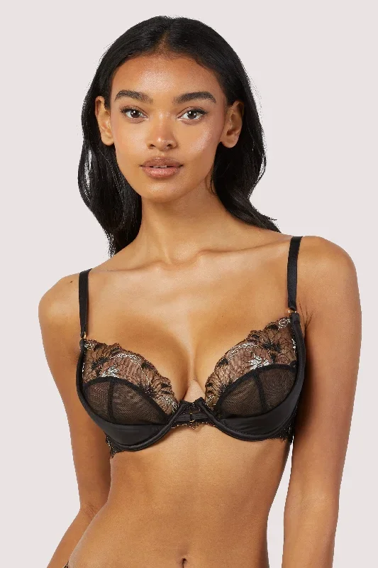 Aria Black and Gold Lace Plunge Bra