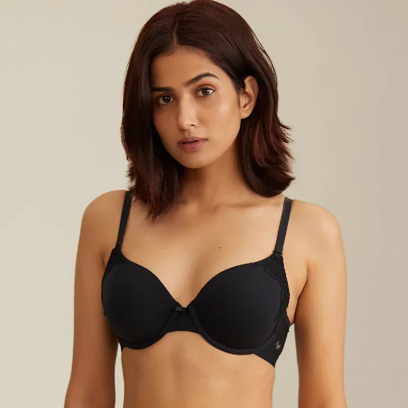 Breathe Lace Padded wired T-shirt bra 3/4th coverage -Black NYB020