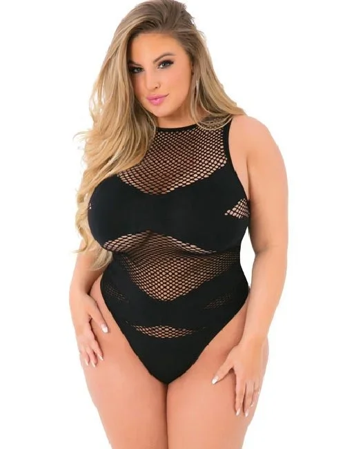 Climb Into My Web- Criss Cross Fishnet Bodysuit Black