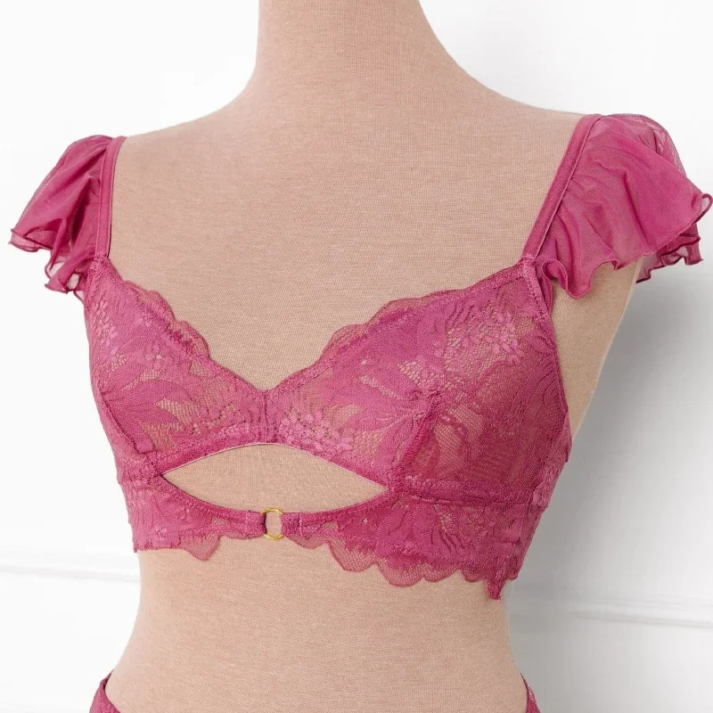 Lace & Mesh Keyhole Bralette - Mauve