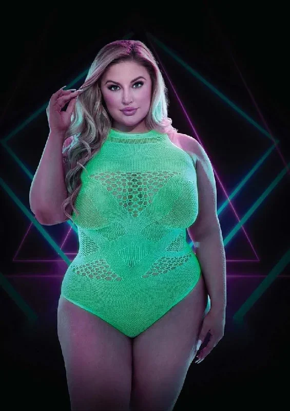 Fancy a Dance?- Plus Size Glow In The Dark Fishnet Teddy