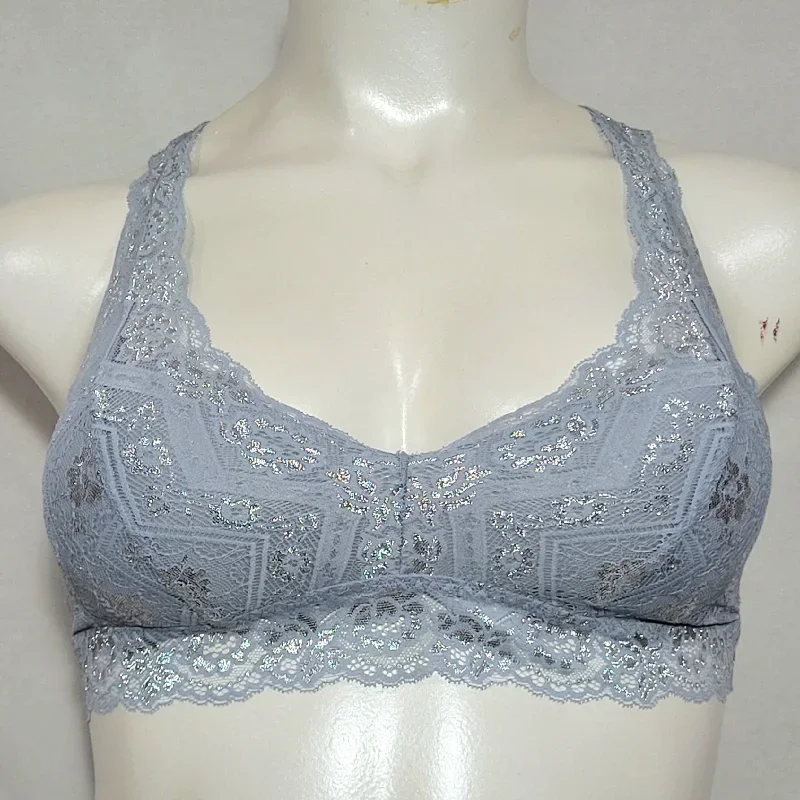 Gilligan & O'Malley Lace Pullover Racerback Bralette XS X-SMALL Metallic Blue Prelude NWT