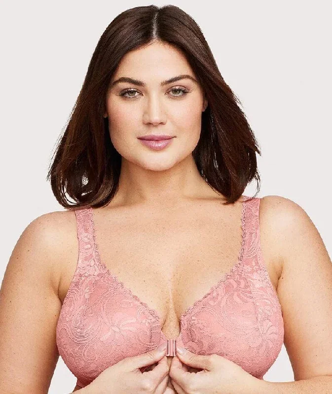 Glamorise WonderWire Front-Closure Stretch Lace Bra - Apricot