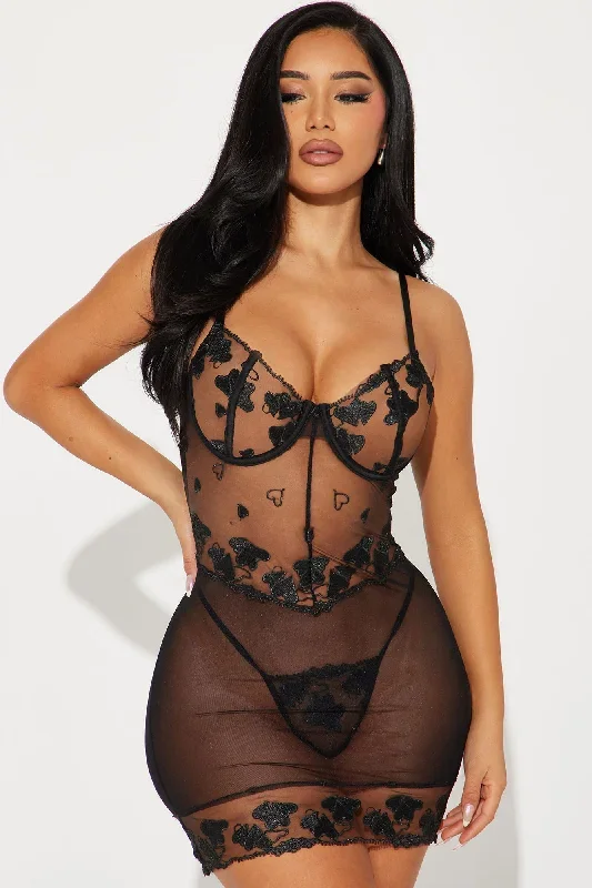 Heart Flutters Babydoll Set - Black