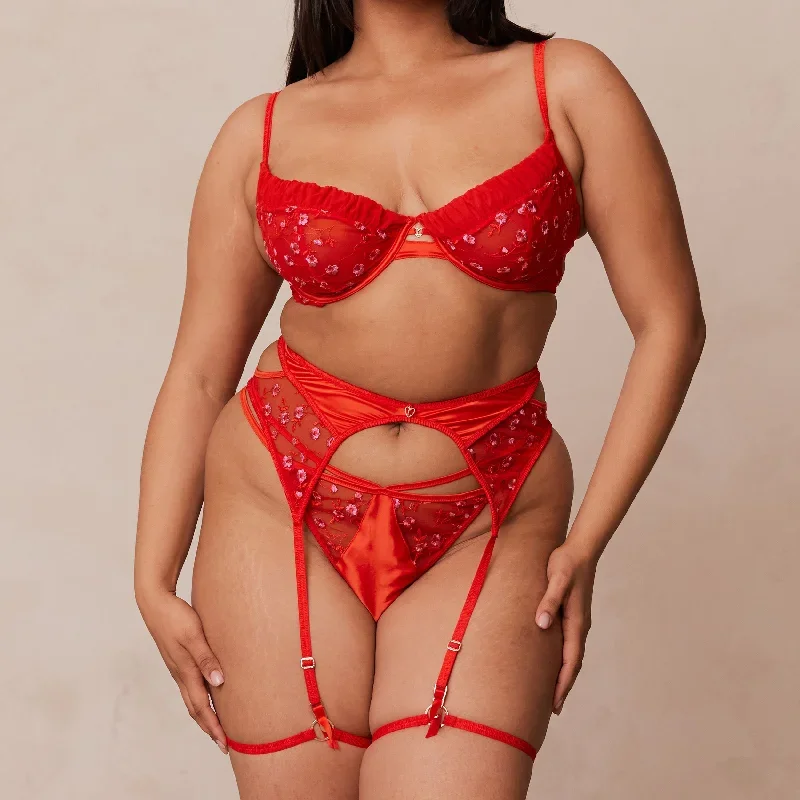 Katya Intimates Thong & Garter Belt (Set) - Red