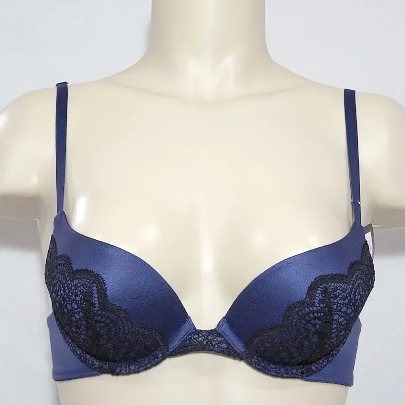 Maidenform DM9449 9449 Lacy Demi Coverage Push-Up UW Bra 34D Navy & Black NWT