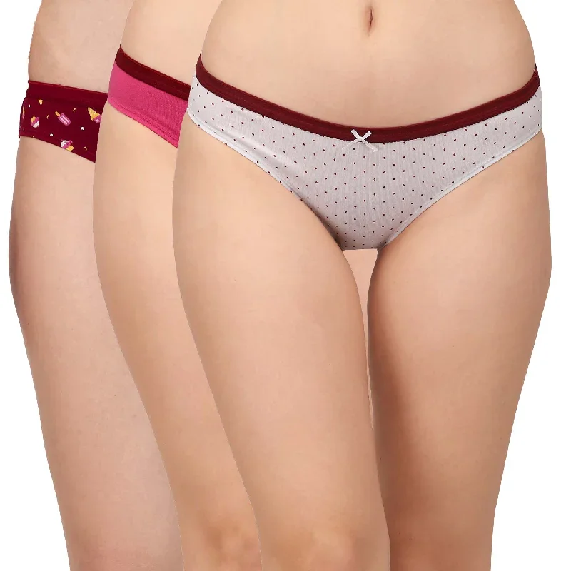 Mid Rise Medium Coverage Solid and Printed Cotton Stretch Brief Panty (Pack of 3) 3BF-16