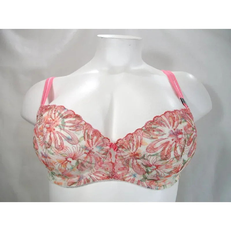 Paramour 115009 Ellie Demi Unlined Semi Sheer Lace Underwire Bra 42D Pink Floral NWT