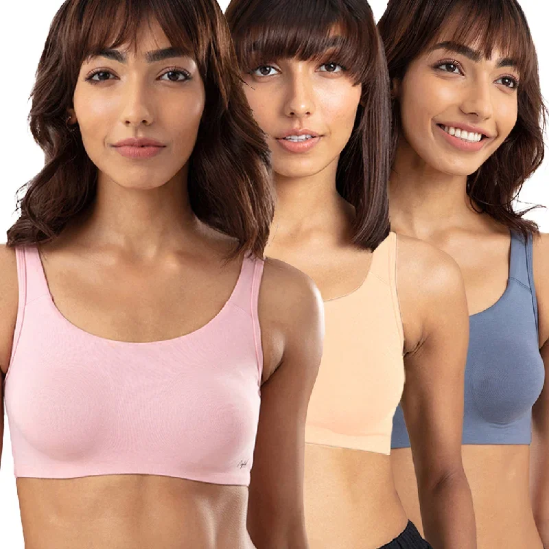 PO3 Easy-peasy slip-on bra with Full coverage - NYB113 Coral Blush, China blue & Skin