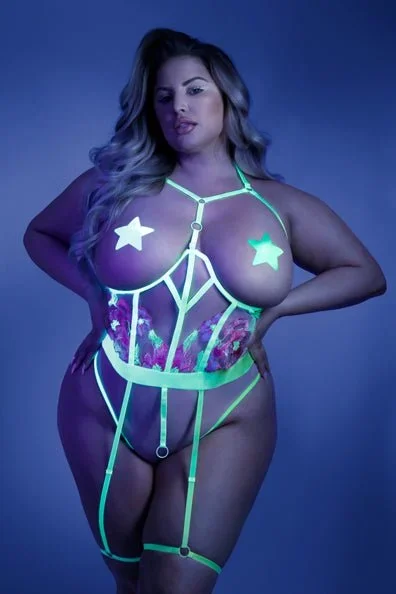 Sexy, Hawt Mama- Glow Black Light  Harness Teddy