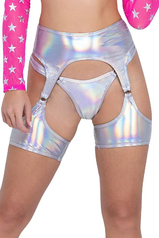 Queen's Domain Holographic Garter Belt - Silver