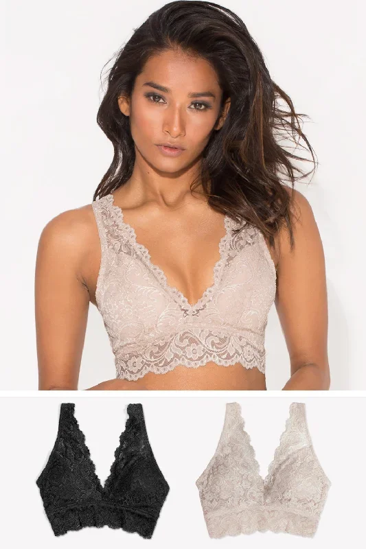 Signature Lace Deep V Bralette 2 Pack | In The Buff/Black Hue