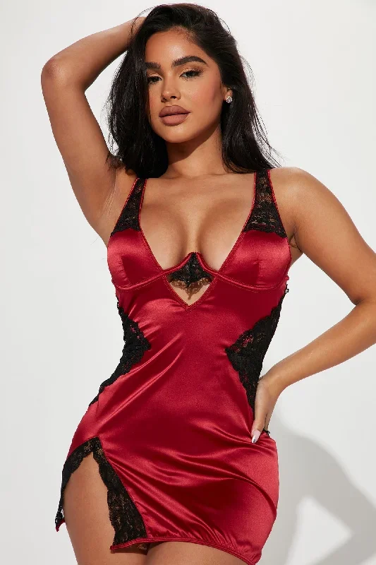 Soft Kisses Satin Babydoll - Red