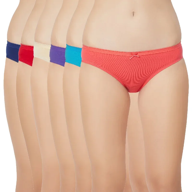 Mid Rise Medium Coverage Solid Colour Cotton Stretch Brief Panty (Pack of 6)