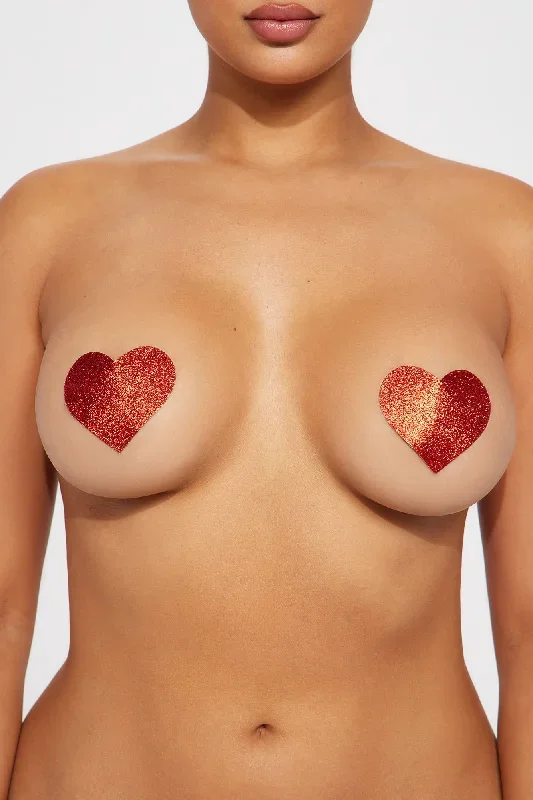 Sparkle Glitter Heart Nipple Cover Pasties - Red