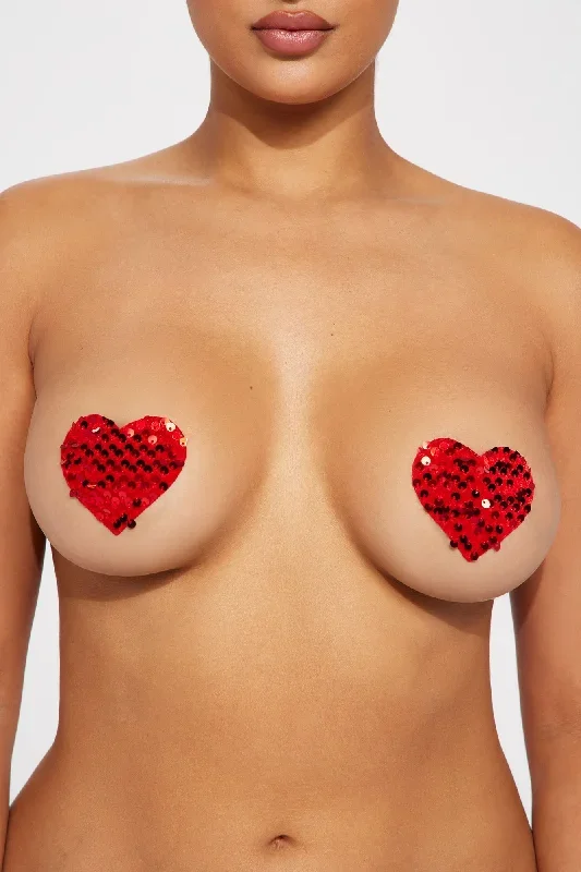 Sparkle Love Sequin Heart Nipple Cover Pasties - Red