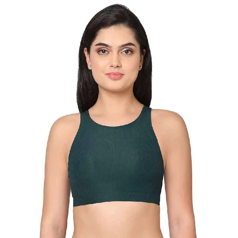 Sports Lover Padded Non-wired High Neck Medium Intensity Full coverage Sports Bra - Green