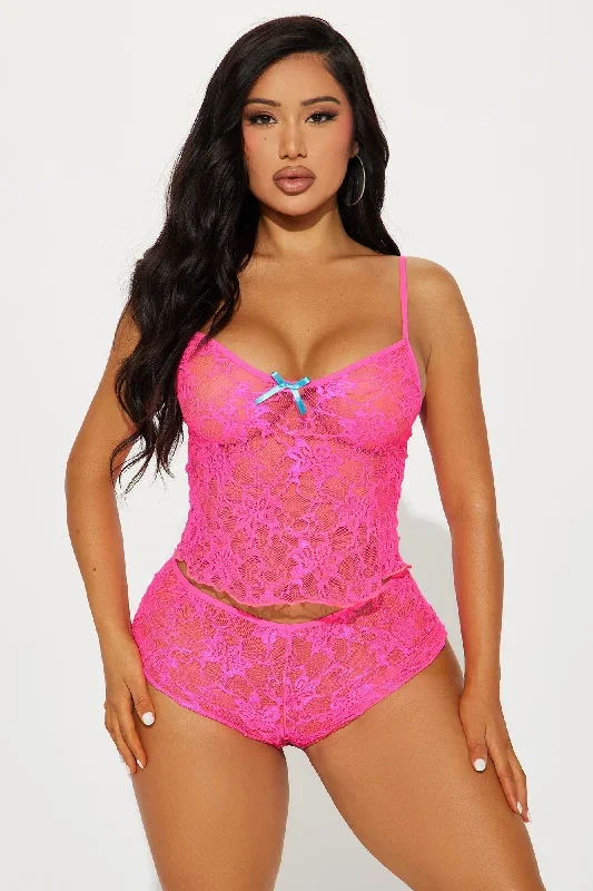 Sultry Moments Lace Cami Set - Hot Pink