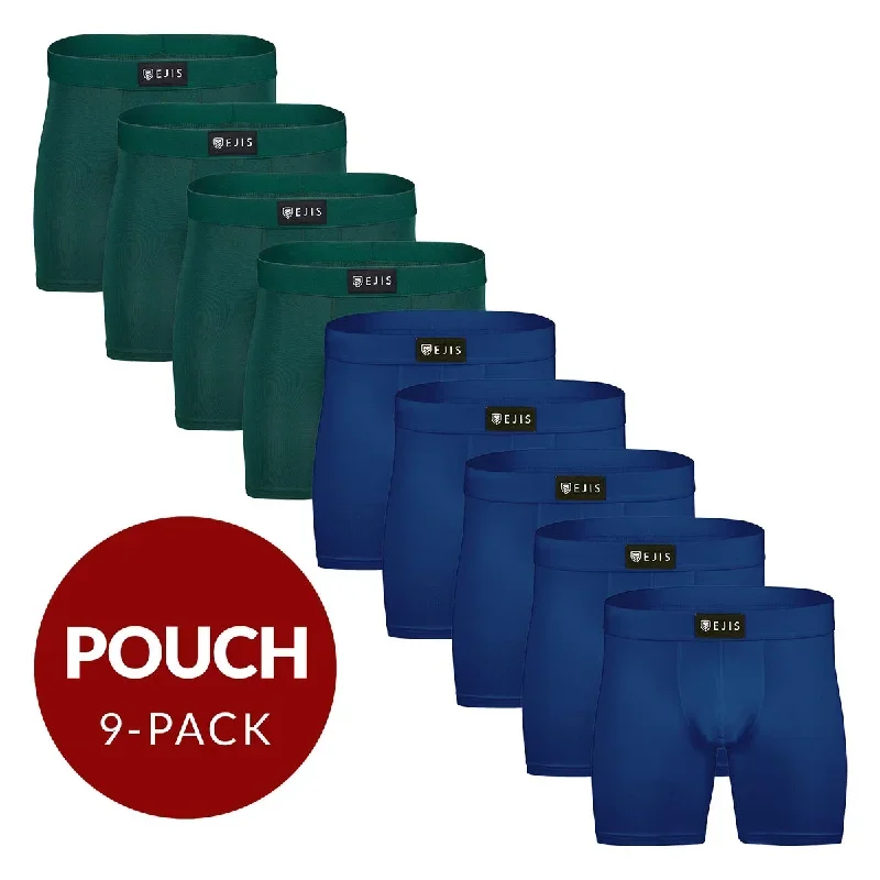 Sweat Proof Men's Boxer Briefs with Pouch - Mix 9-Pack (4x Green, 5x Navy)