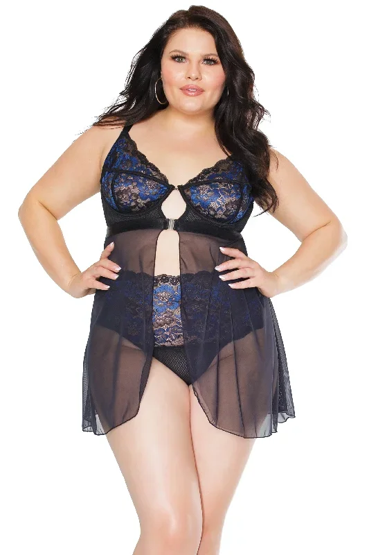 True In Blue- Plus Size Blue/Black Babydoll