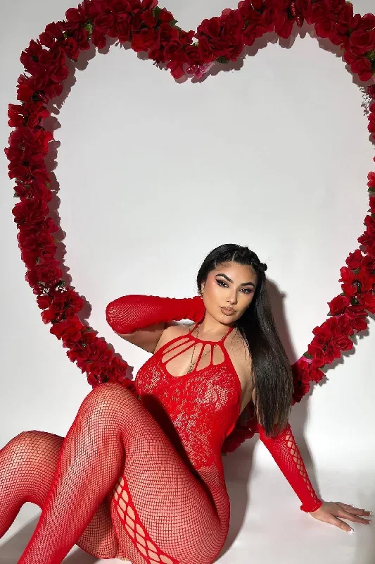 Watch Me Flirt Jumpsuit Bodystocking - Red