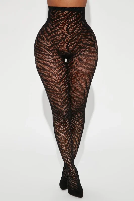 Wild Nights Zebra Sheer Tights - Black